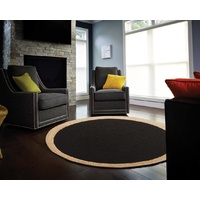 Round Target Jute Natural Floor Area Rug Black Eco