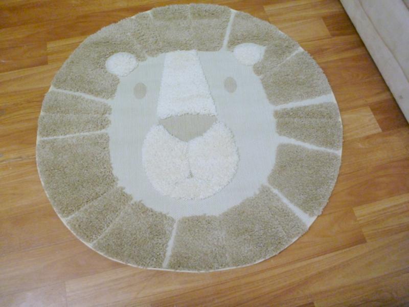 Kids 120cm Round Hi-Low Pile Lion Indoor/Outdoor Cream Beige Stain Resistant Rug