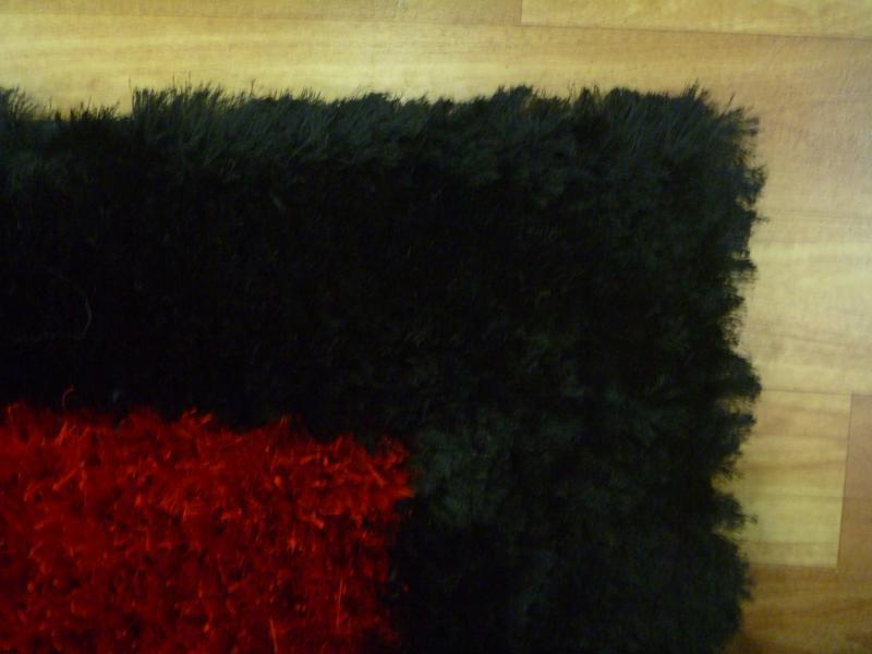 Stain Resistant Shag Rugs Reflection Black Border Red Centre Floor Area Rug