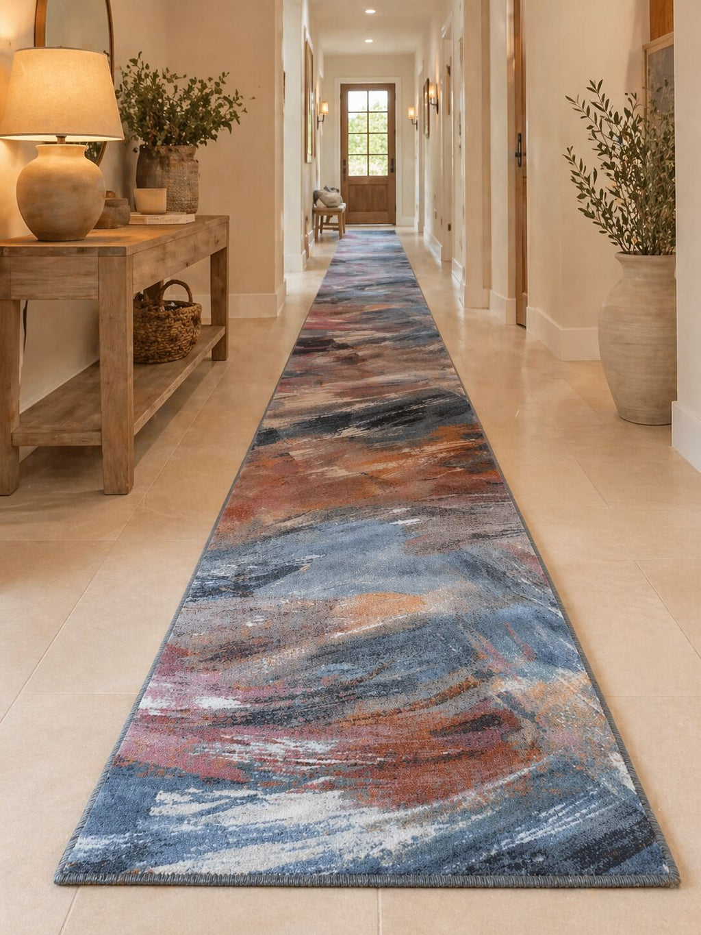 Hall Runner By the meter High Quality 80cm Wide Aurora Multi Brushstrokes Design