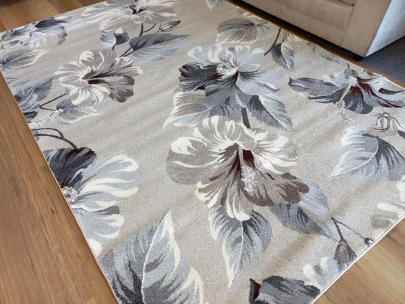 Aurora Taupe Grey Flowers n Leaves Design 14mm Thick Floor Area Rugs