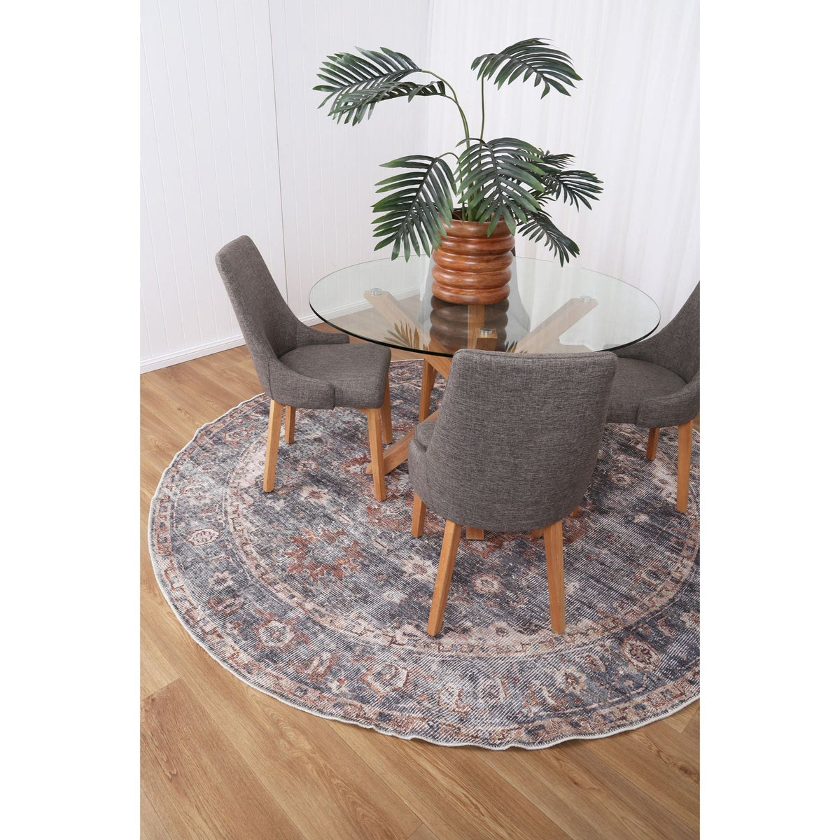 Distressed Vintage Cezanne Rabbit Gray Inca Gold Round Rug - VITAL 2244-04