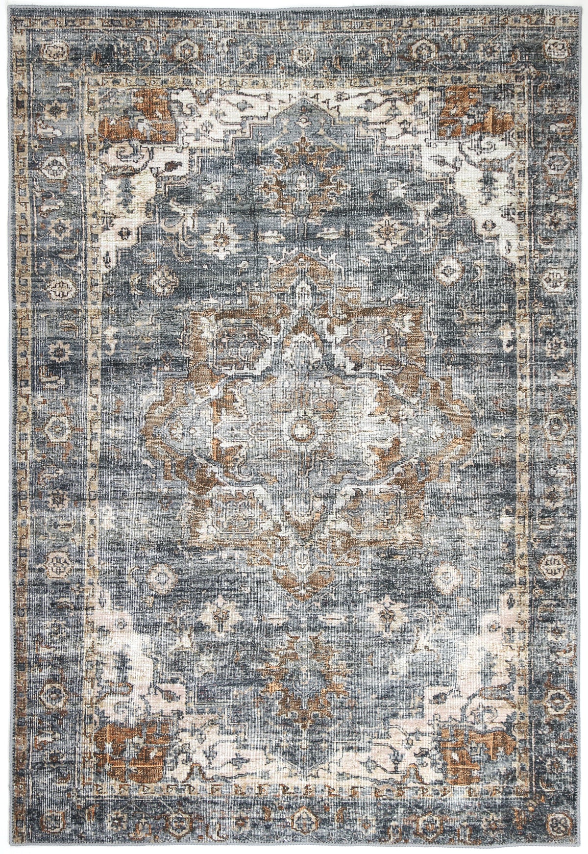 Distressed Vintage Cezanne Rabbit Gray Inca Gold Area Rug - VITAL 2244-04