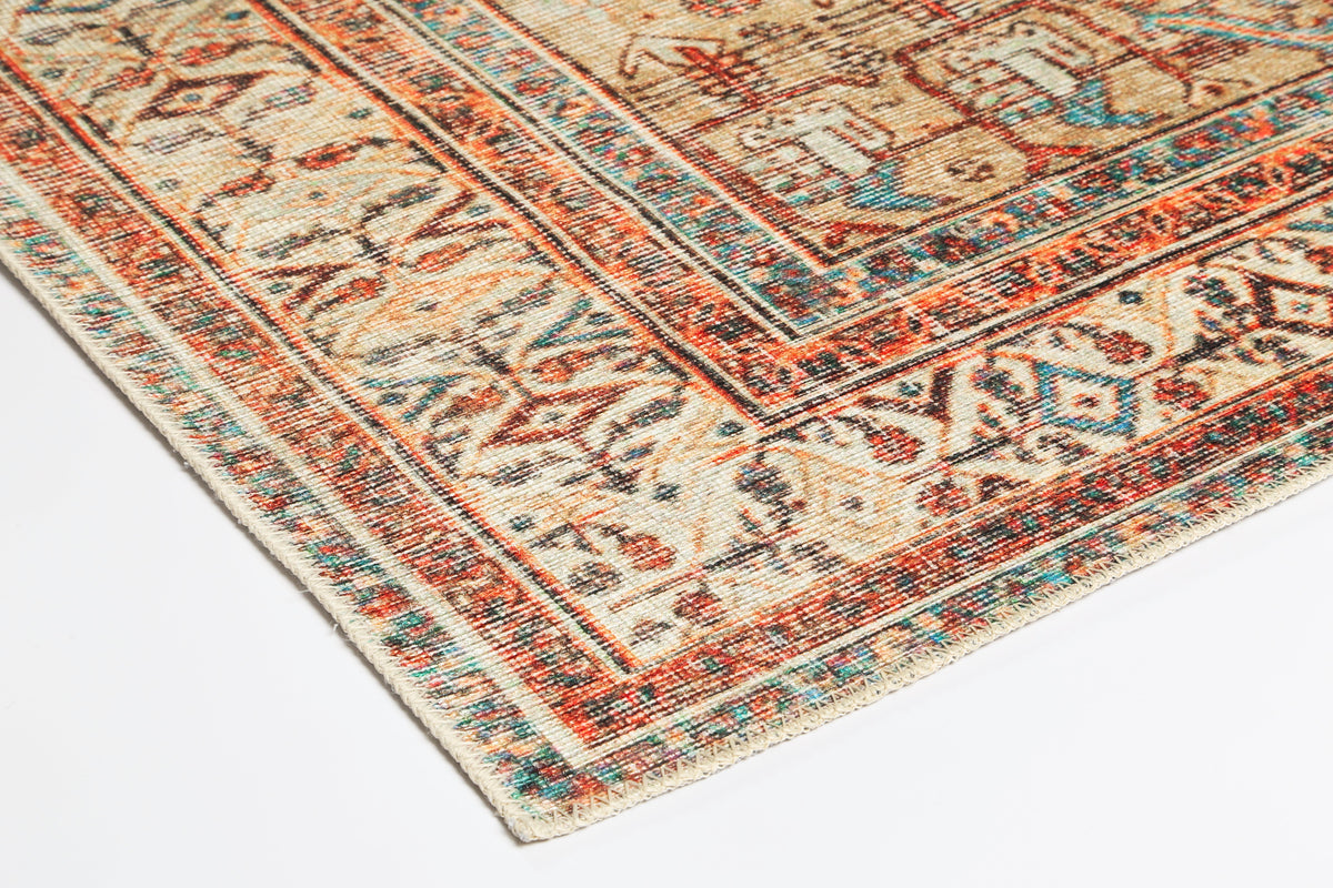 Distressed Louvre Rustic Blue Washable Rug - VITAL 3181-00