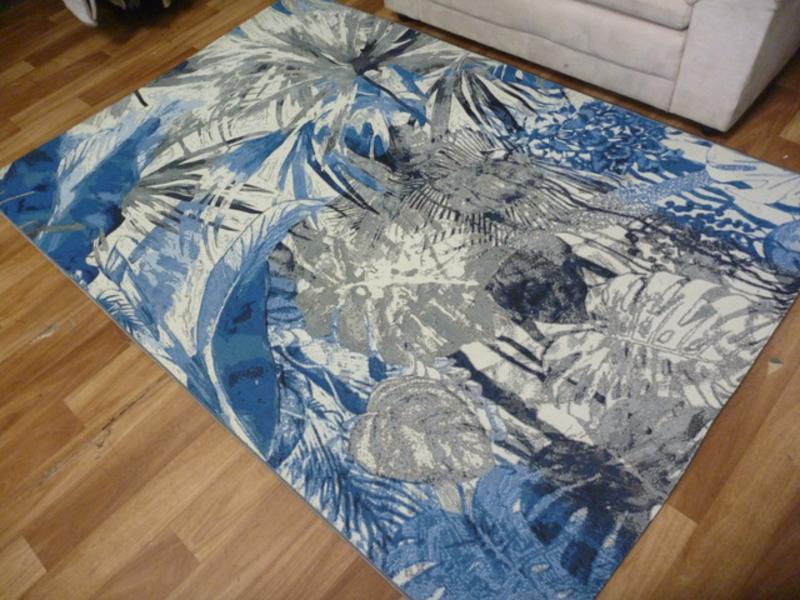 Indoor Outdoor Amazon Jungle Blue Grey Floor Area Rug