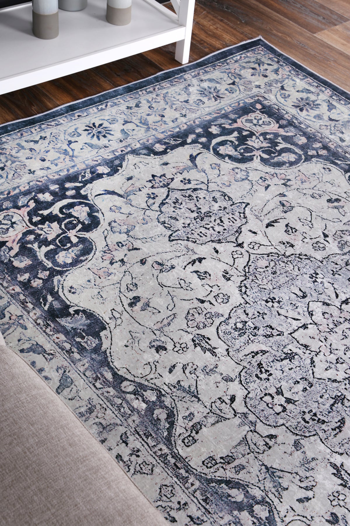 Angelic Navy Medallion Non-Slip Rug - ANGE02