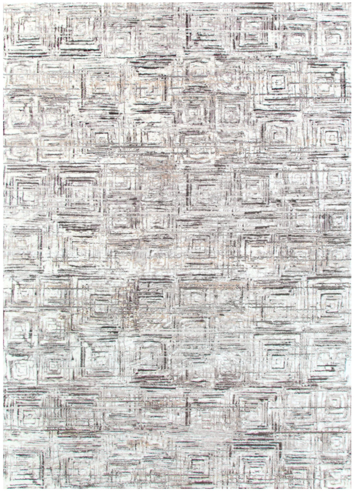 Atina Distressed Geo Squares Grey Rug - AT03