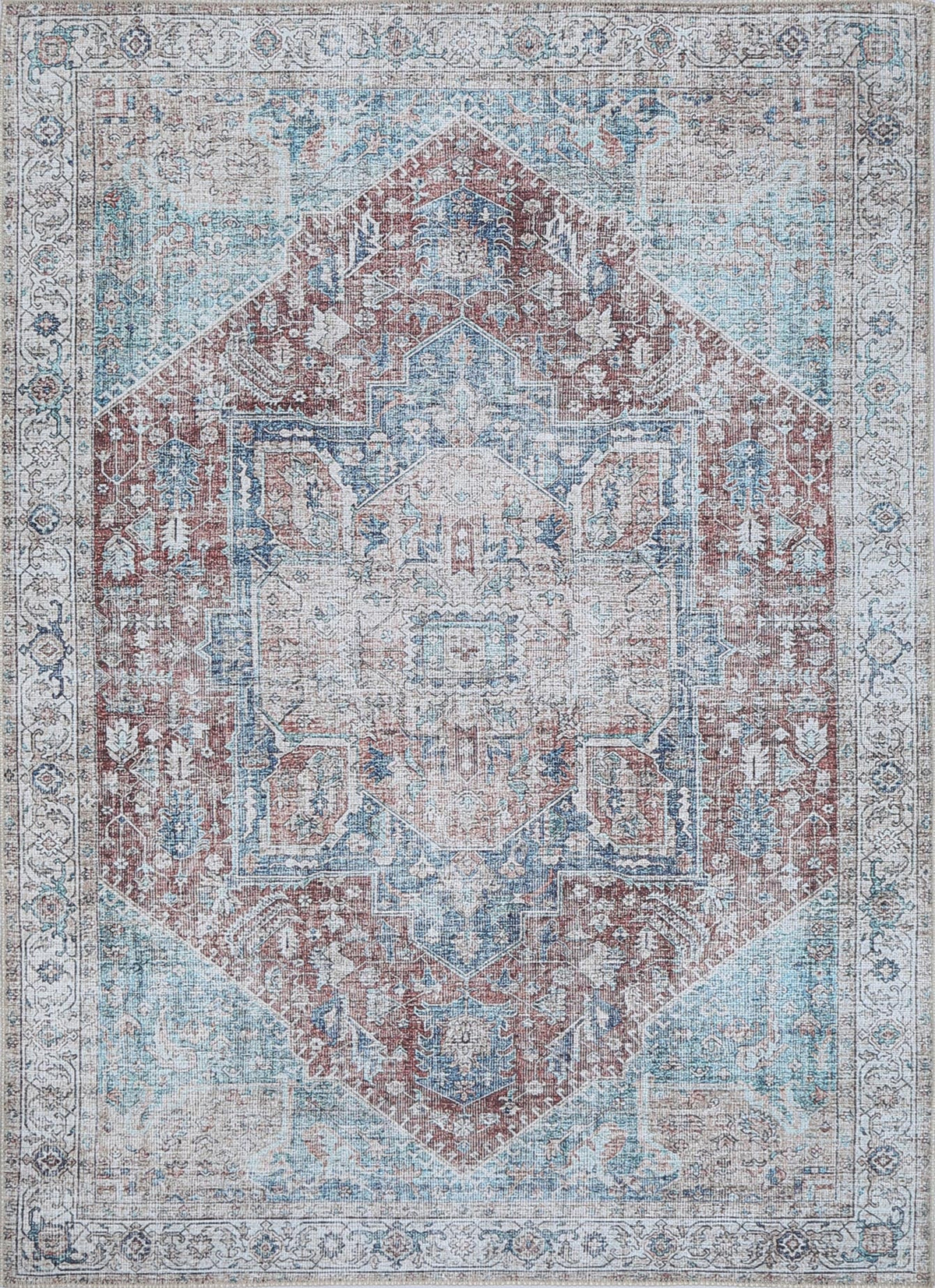 Babylon Kutha Blue Red Washable Rug - VTL1189-01