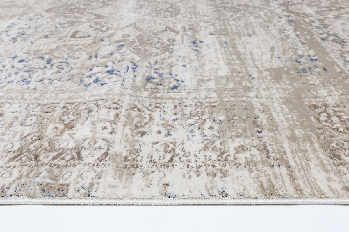 Bohemian Paradise Medalion Beige Blue Rug - 06BBLU