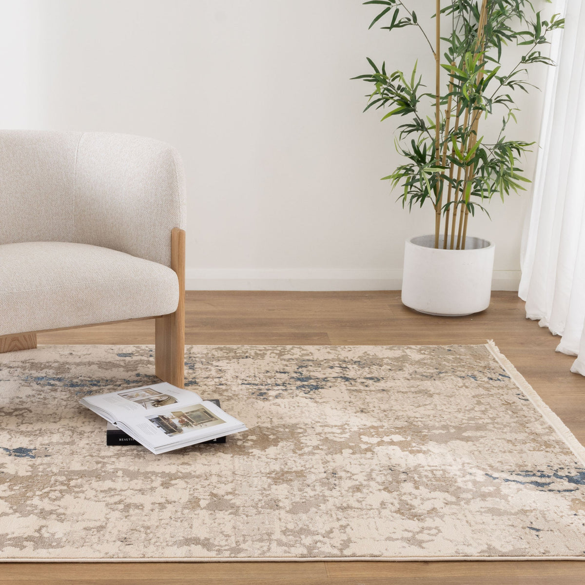 Bohemian Paradise One Modern Beige Blue Rug - 01BBLU