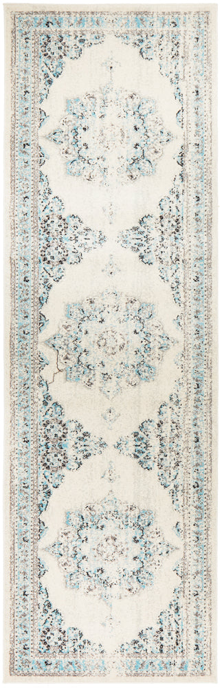 Dynara 922 White Persian Medallion Polypropylene Rug & Runner 10mm Thick