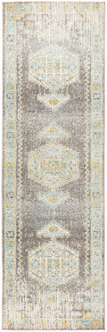 Dynara 944 Grey Faded Geometric Medallion Polypropylene Rug & Runner 10mm Thick