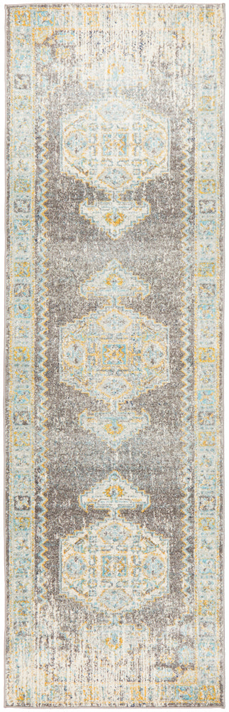 Dynara 944 Grey Faded Geometric Medallion Polypropylene Rug & Runner 10mm Thick