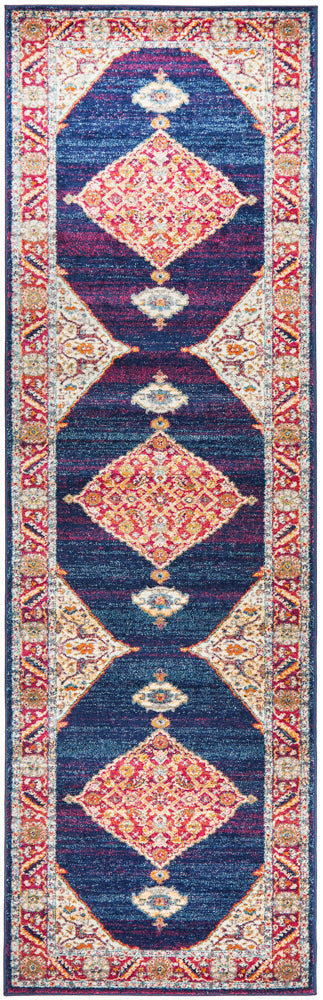 Dynara 966 Royal Blue Persian Diamond Medallion Polypropylene Rug & Runner 10mm Thick