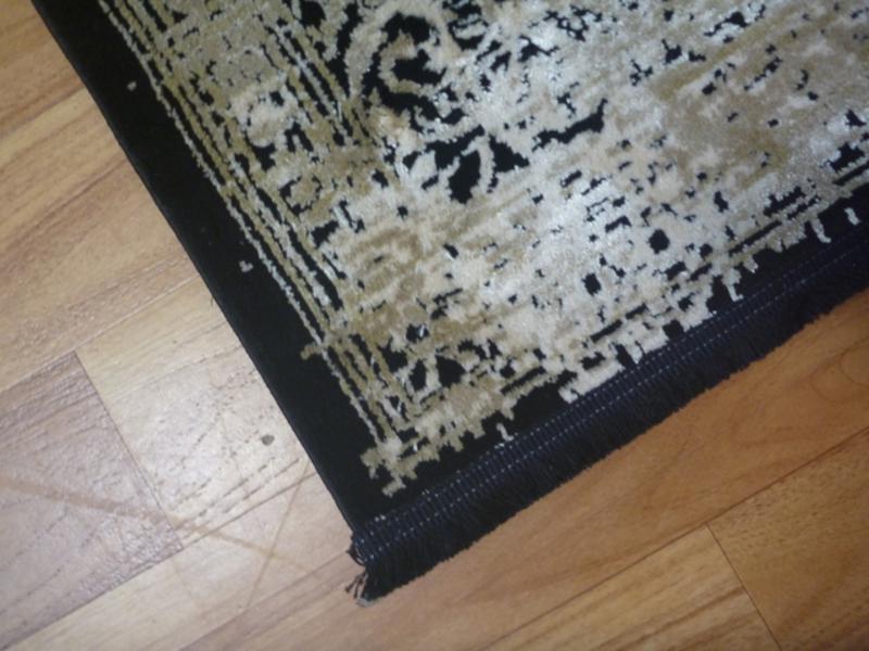 Fringed Traditional Sweets Design Aged Black Floor Area Rugs and Runners