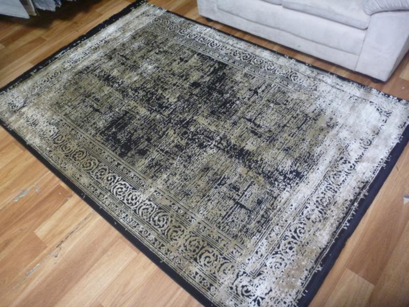 Fringed Traditional Sweets Design Aged Black Floor Area Rugs and Runners