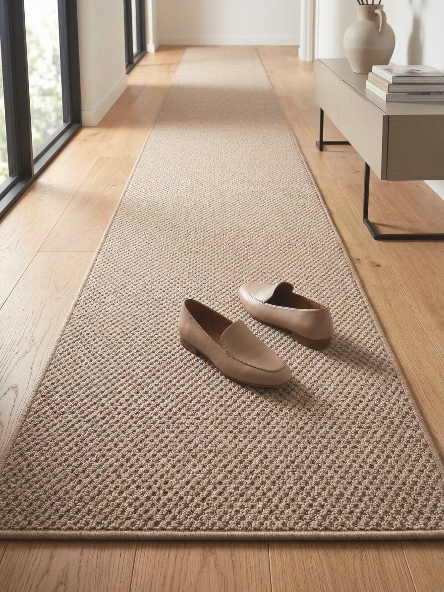 Carpet Hall Runner 80cm wide By the Meter Plain Taupe Rubber Backed
