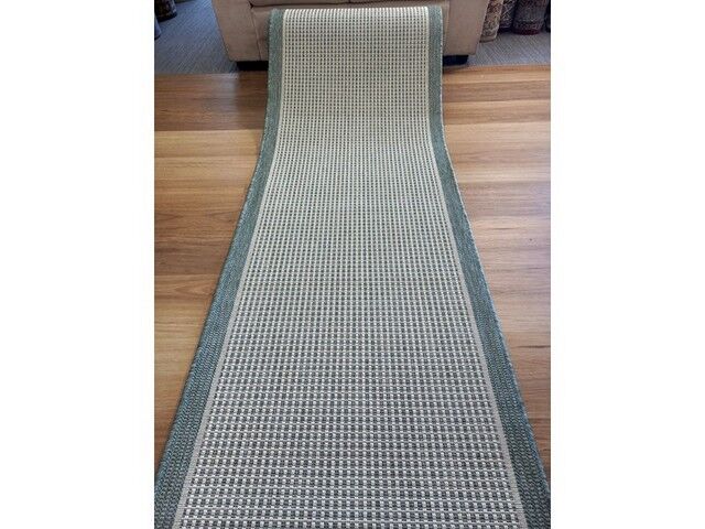Hall Runner Flatweave 67 or 80cm wide Dahab Green Linen Rubber Backed By the Meter
