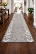 Hall Runner Flatweave 67 or 80cm wide Dahab Silver Grey Ivory Rubber Backed By the Meter Greek Key