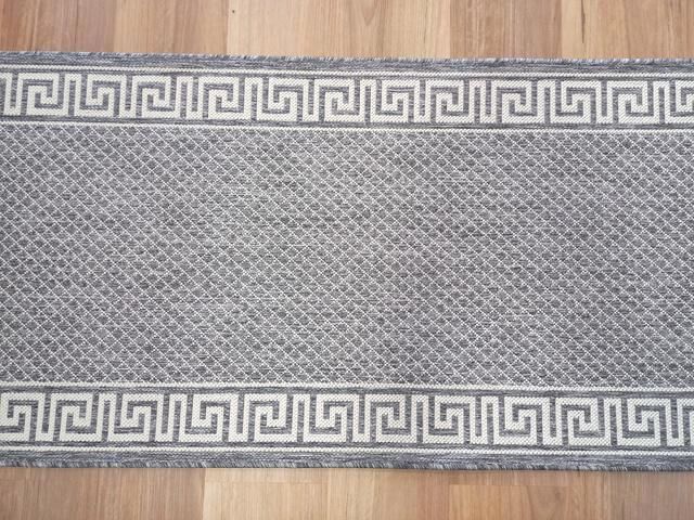 Hall Runner Flatweave 67 or 80cm wide Dahab Silver Grey Ivory Rubber Backed By the Meter Greek Key