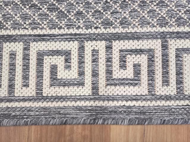 Hall Runner Flatweave 67 or 80cm wide Dahab Silver Grey Ivory Rubber Backed By the Meter Greek Key
