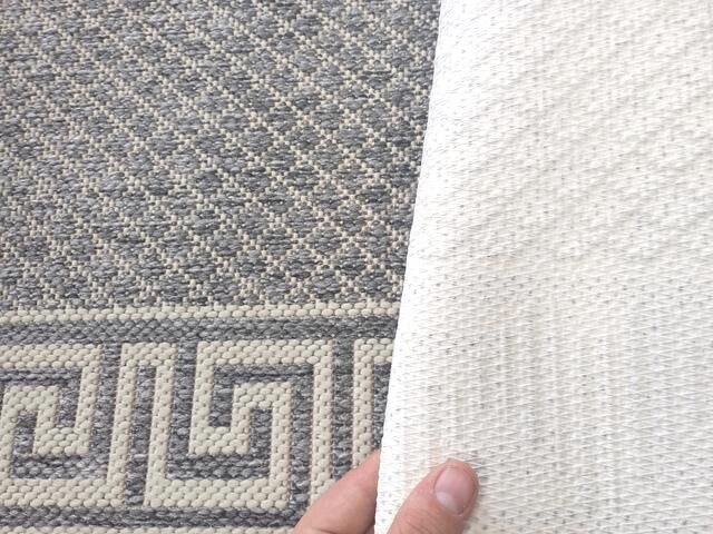 Hall Runner Flatweave 67 or 80cm wide Dahab Silver Grey Ivory Rubber Backed By the Meter Greek Key