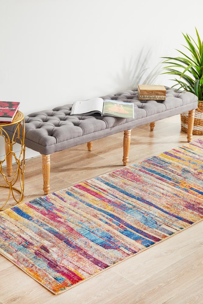 Dreamscape Strokes Modern Raspberry Runner Rug