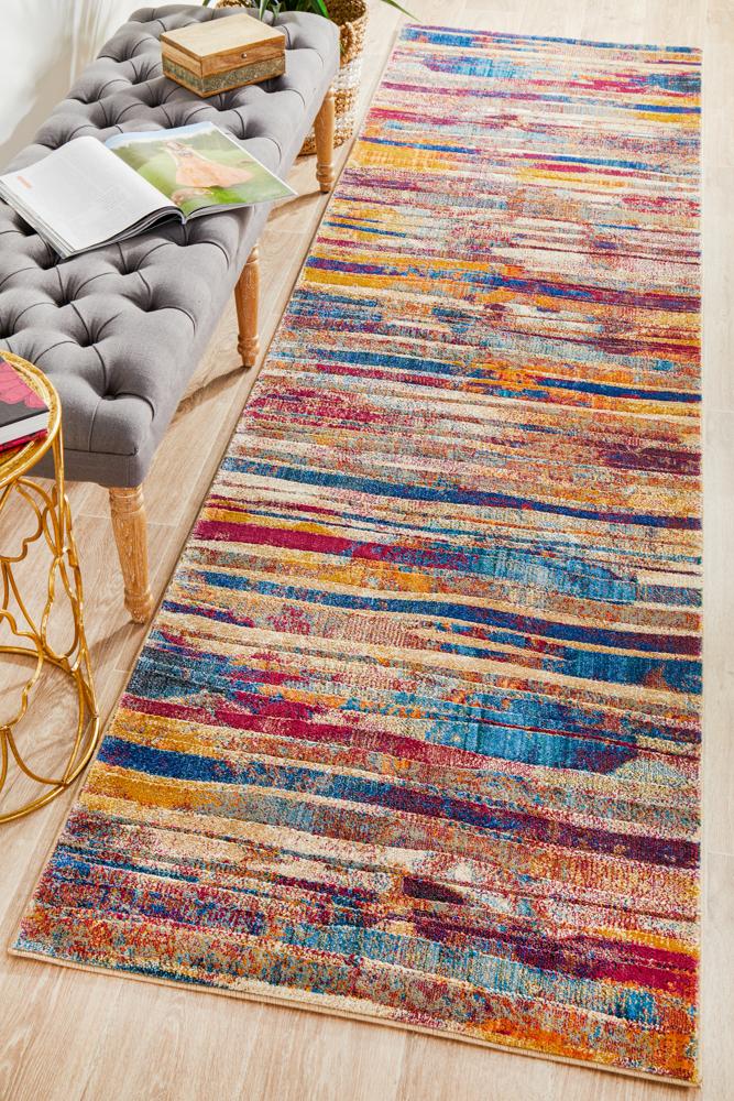 Dreamscape Strokes Modern Raspberry Runner Rug