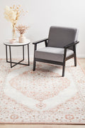 Lumielle 77 Peach Persian Style Medallion Polyester Rug 5mm Thick