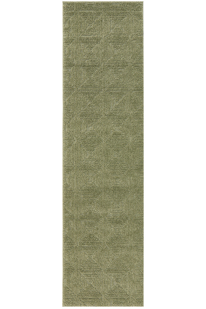 Verdelle Shilo Green Diamond Check High Low Pile Rug & Runner 12mm Thick