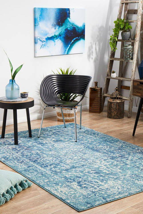 Aurelian Muse Blue Boho Power Loomed Rug & Runner 10mm Thick