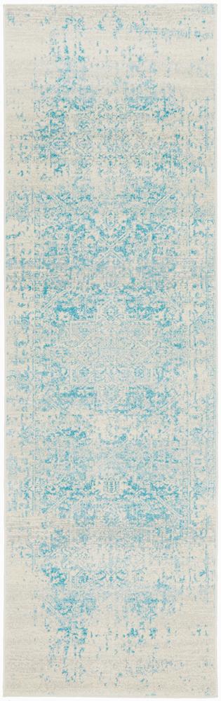 Aurelian Glacier White Blue Ornamental Power Loomed Rug & Runner 10mm Thick