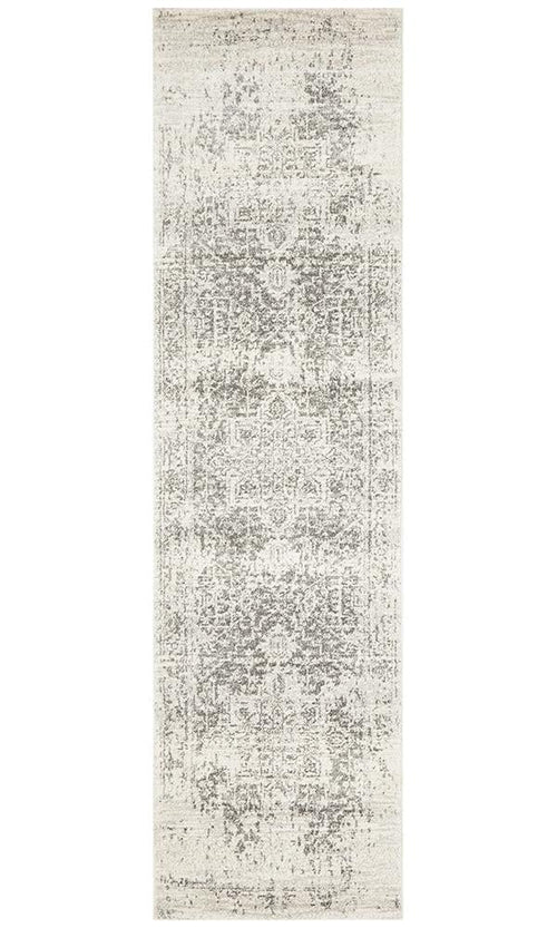 Aurelian Dream White Silver Persian Style Power Loomed Hallway Runner 10mm Thick