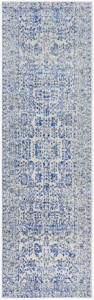 Aurelian Frost Blue Distressed Power Loomed Rug & Runner 10mm Thick