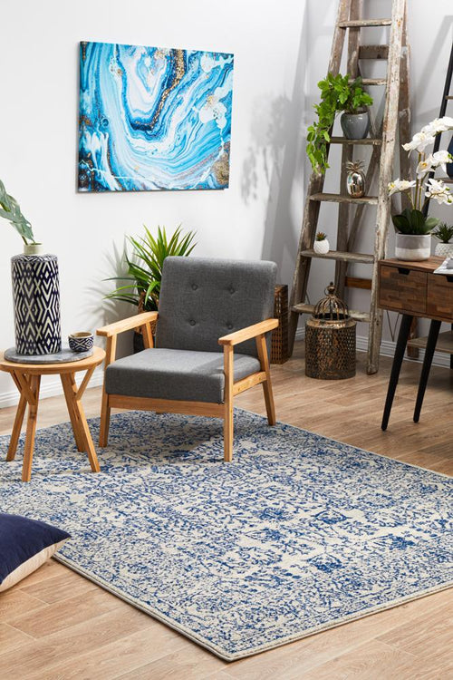 Aurelian Frost Blue Distressed Power Loomed Rug & Runner 10mm Thick