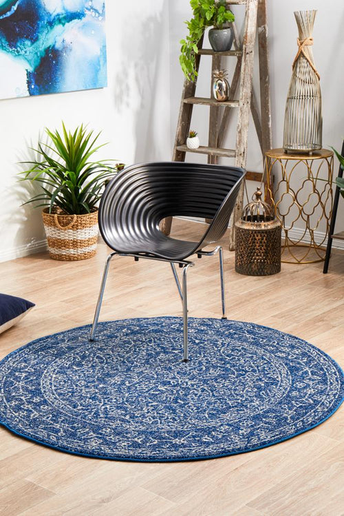 Aurelian Artist Navy Persian Style Power Loomed Round Rug 10mm Thick
