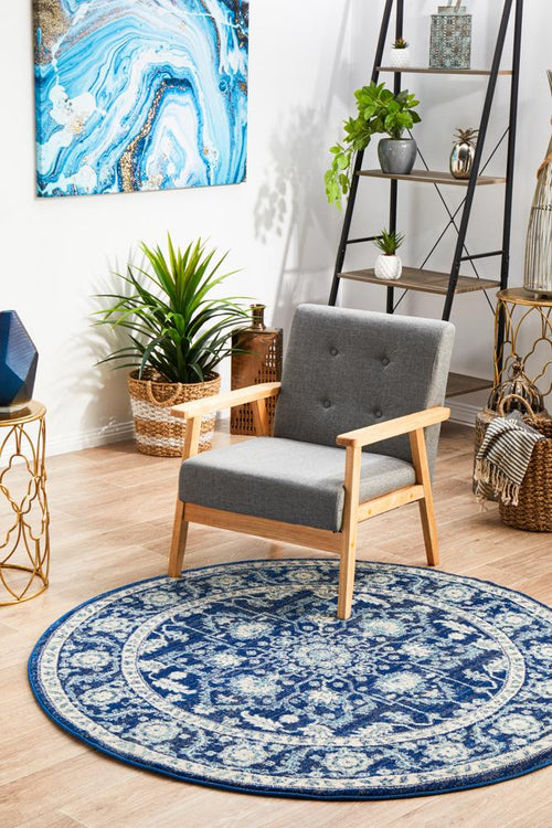 Aurelian Release Navy Persian Style Power Loomed Round Rug 10mm Thick