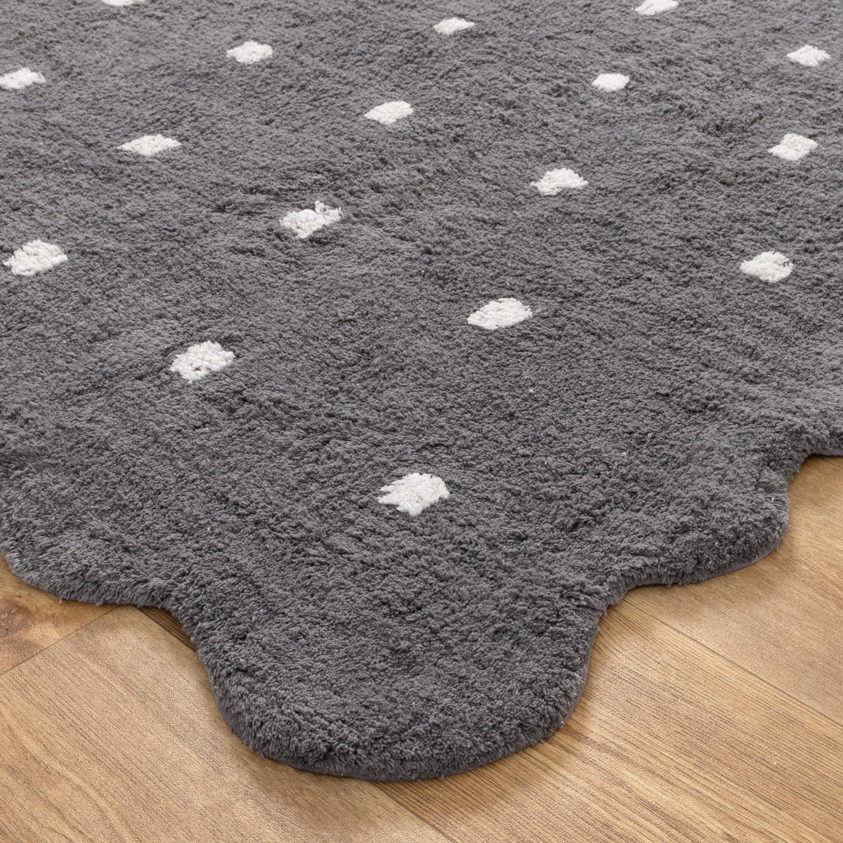 Mellow Round Scalloped Kids Rug Grey: New Arrival