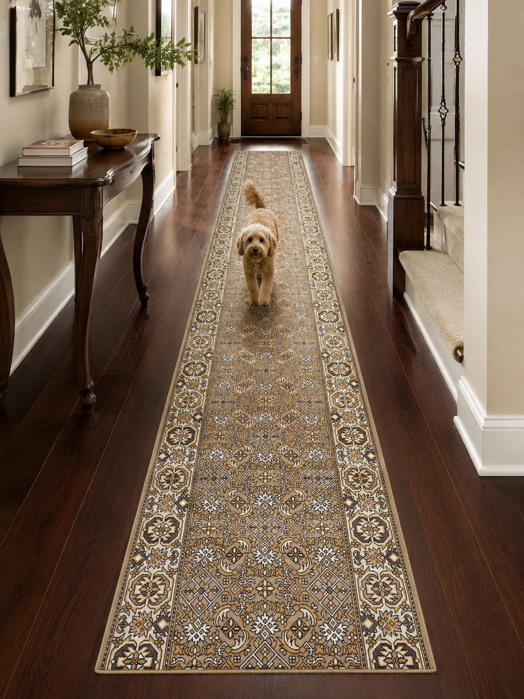 Clearance Hall Runners Genesis Beige Rubber Backed 67cm Wide End of Roll Edged
