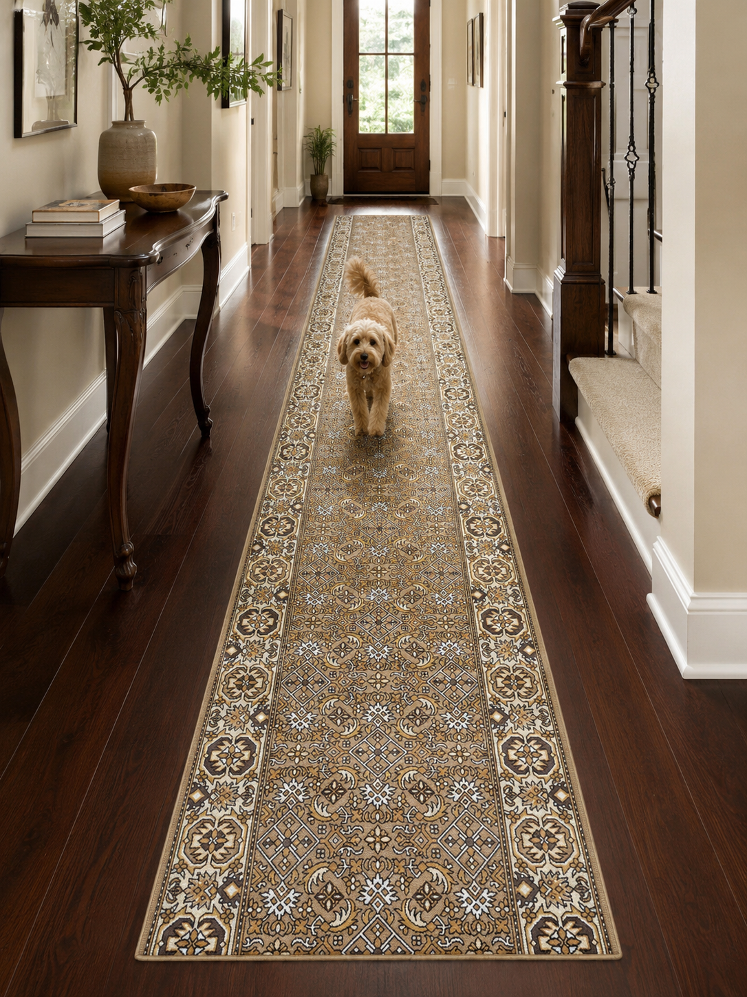 Clearance Hall Runners Genesis Beige Rubber Backed 67cm Wide End of Roll Edged