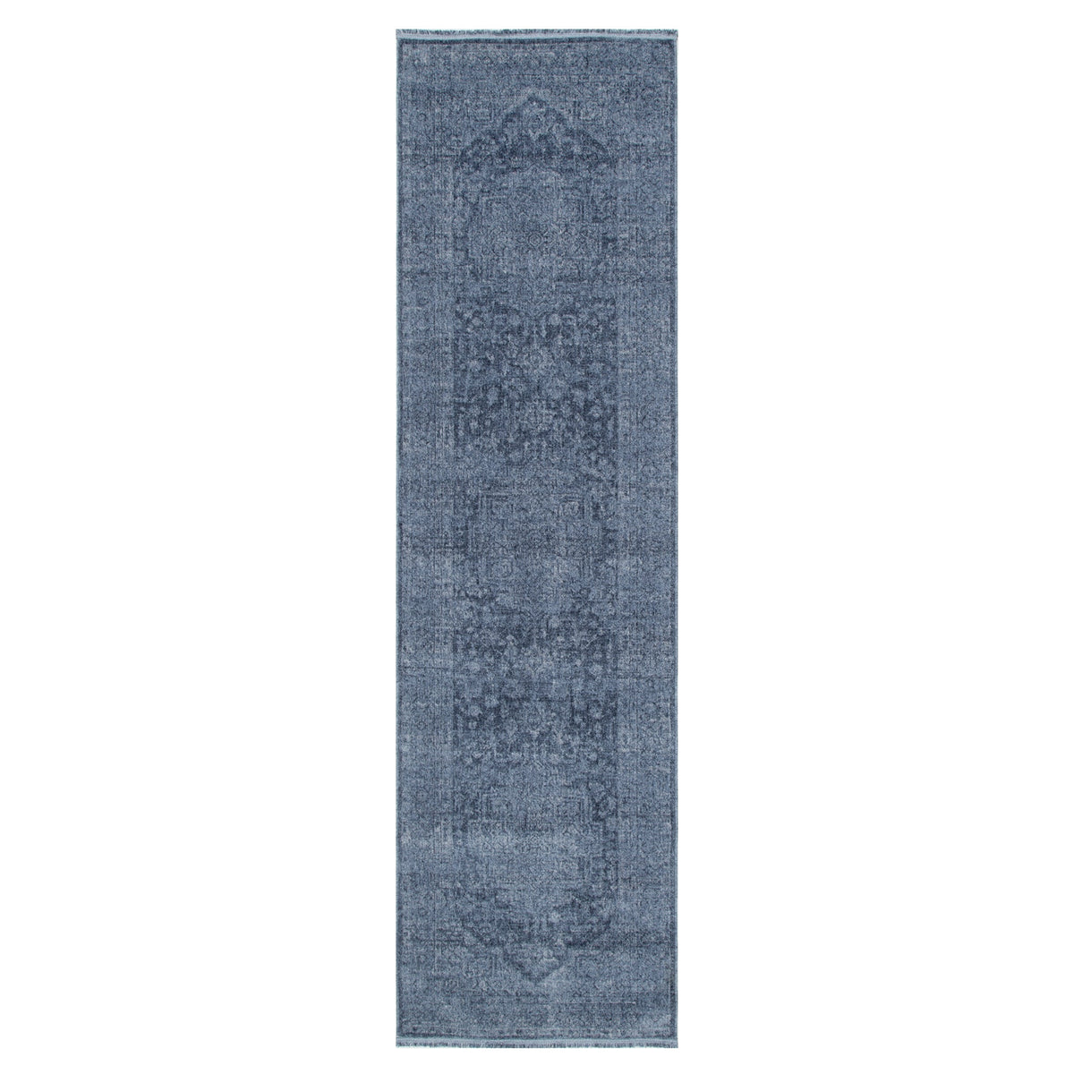 Heritage Distressed Medallion Blue Runner - H104: (Different Tassel)