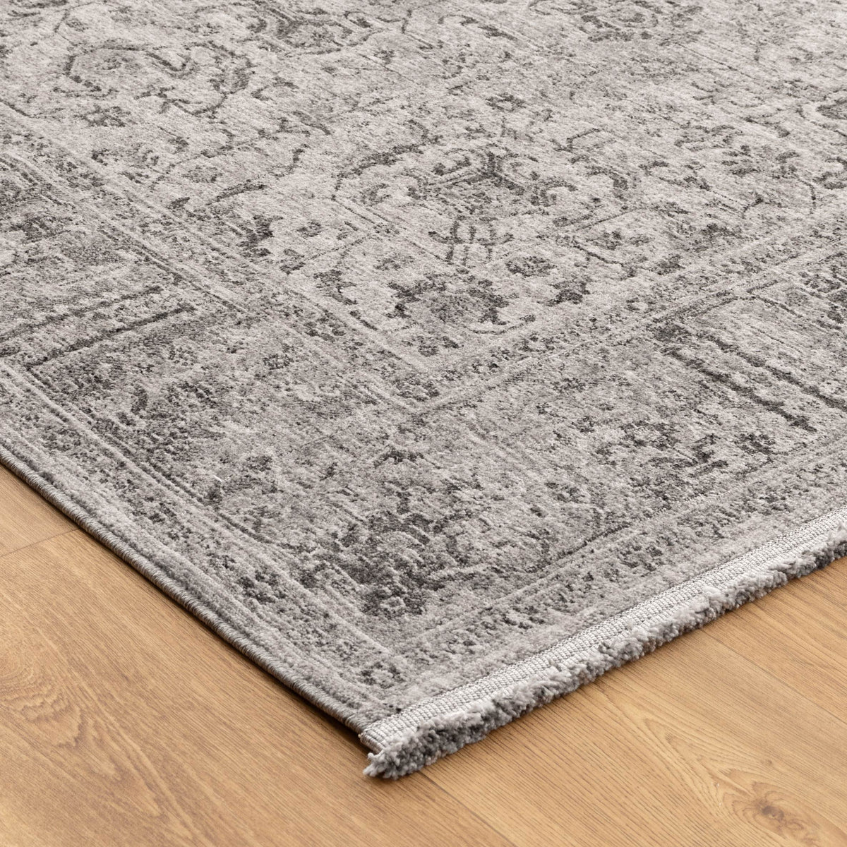 Heritage Distressed Border Grey Rug - H108: (Different Tassel)