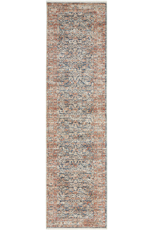 Agedale 12 Blue Antique Inspired Textured Power Loomed Hallway Runner