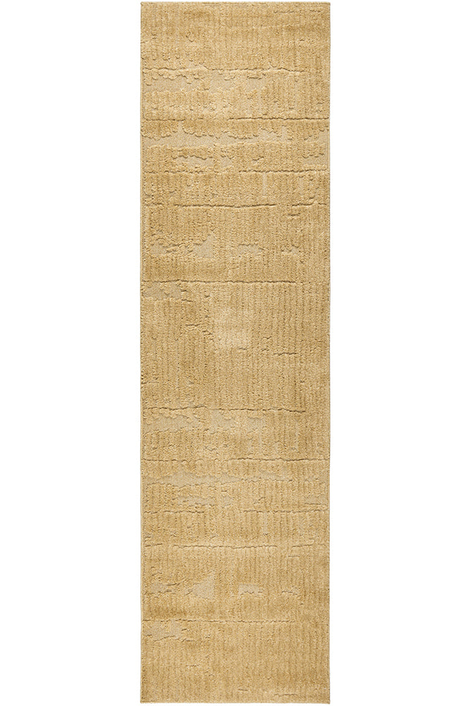 Serenwood Aliya Gold Subtle Textured Polyester Rug & Runner 12mm Thick