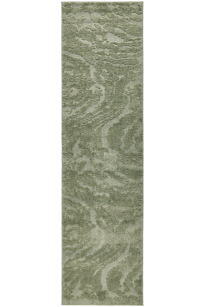 Serenwood Nyla Green Organic Textured Polyester Rug & Runner 12mm Thick