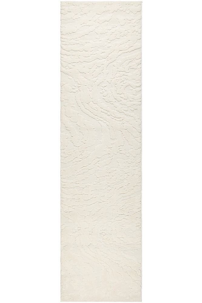 Serenwood Nyla White Organic Textured Polyester Rug & Runner 12mm Thick