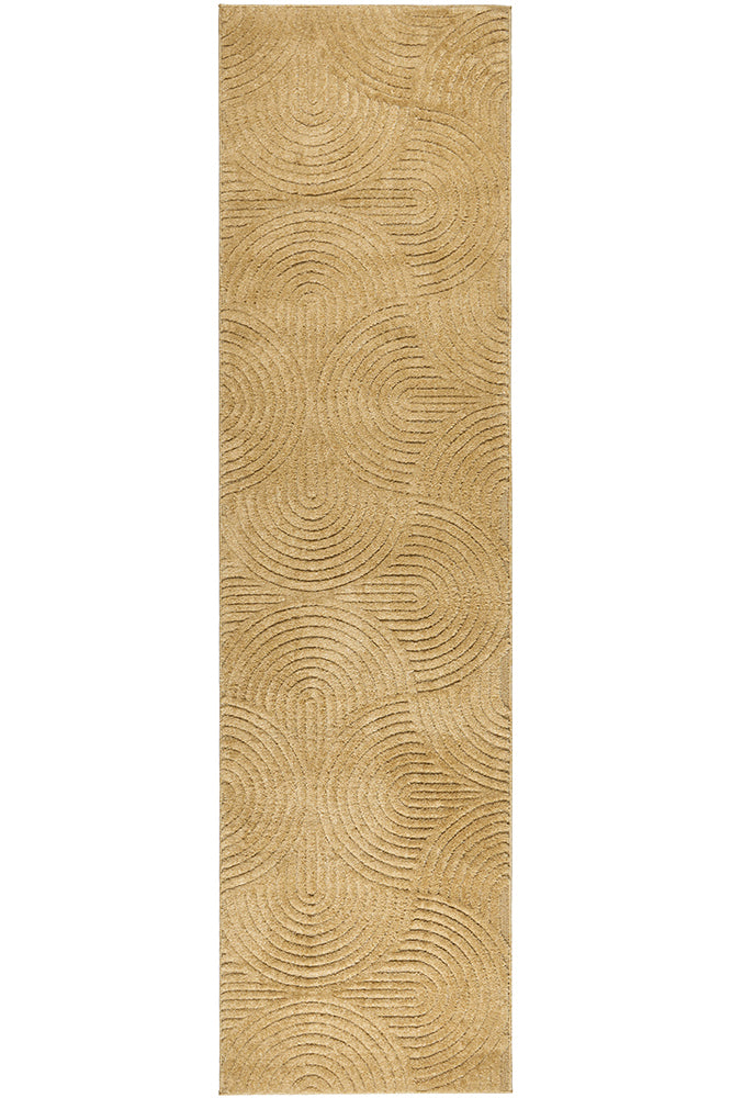 Serenwood Zina Gold Curved Geometric Polyester Rug & Runner 12mm Thick