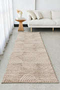 Serenwood Zina Latte Curved Geometric Polyester Hallway Runner 12mm Thick