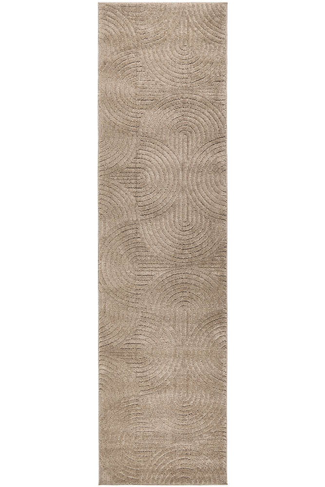 Serenwood Zina Latte Curved Geometric Polyester Rug & Runner 12mm Thick