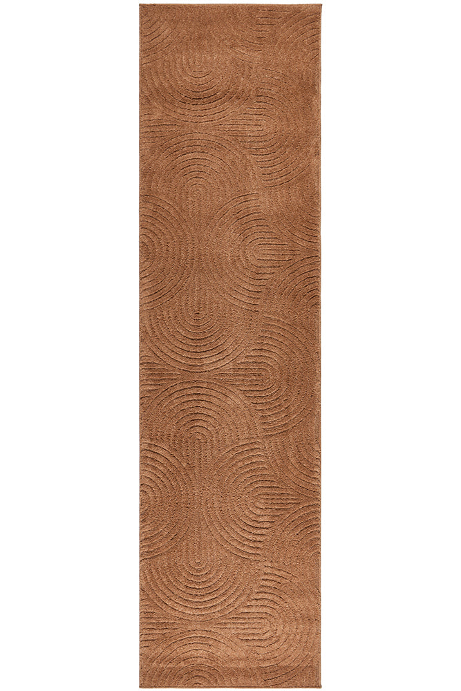 Serenwood Zina Rust Curved Geometric Polyester Rug & Runner 12mm Thick